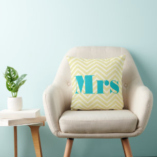 Mrs Blek Gult Ivory Bright Aqua Zig Zag Kudde