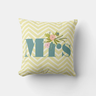 Mrs Blek Gult Ivory Teal Zig Zag Kudde