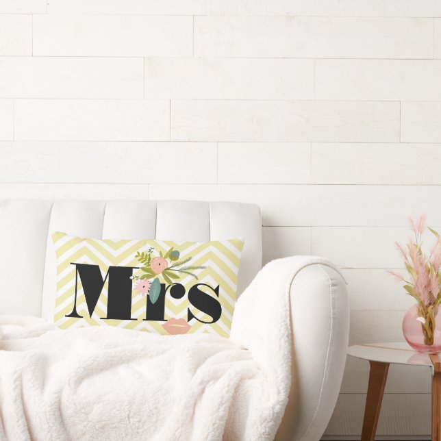 Mrs Blek Gult White Teal Zig Zag Lumbarkudde (Soffa)