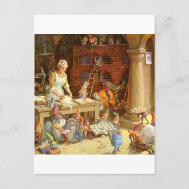 Mrs Claus Bakes Cookies med jultomten! Helg Vykort (Framsida)