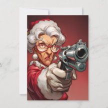 Mrs Claus har en rolig julkort med pistol