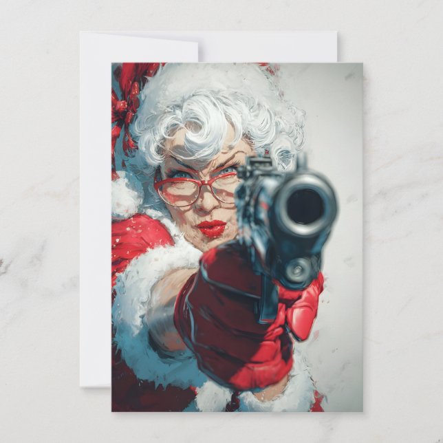 Mrs Claus has a Gun Funny Christmas Cards Julkort (Framsida)