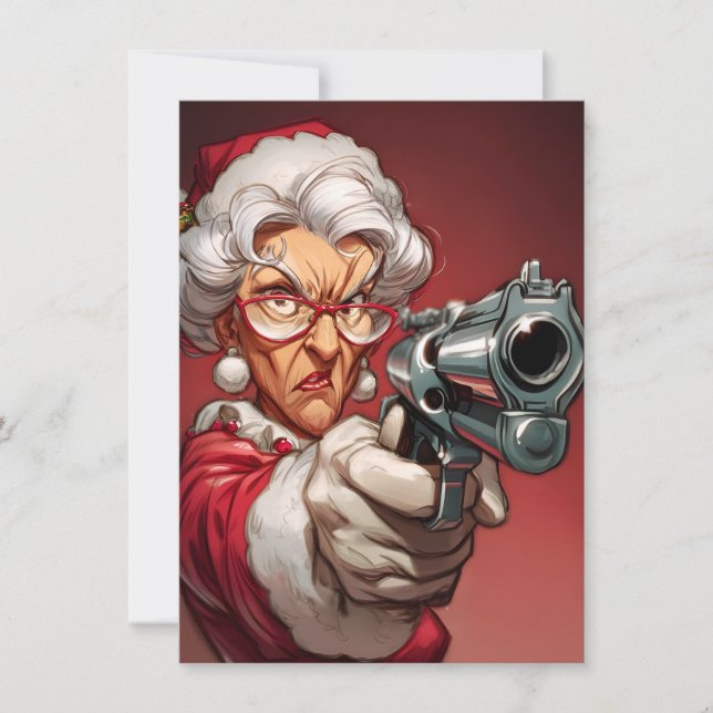 Mrs Claus has a Gun Funny Christmas Cards Julkort (Framsida)
