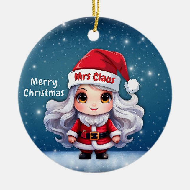 Mrs Claus Santa Hat🤶 🎄 Julgransprydnad Keramik (Framsidan)