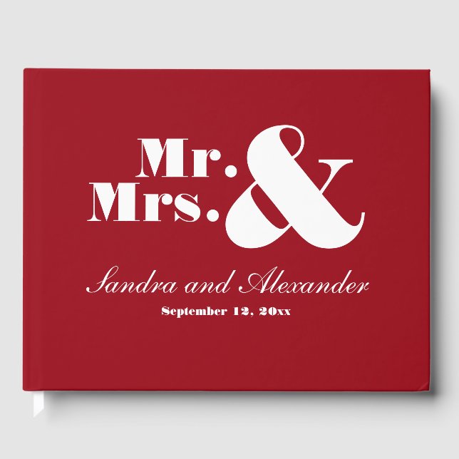 Mrs Elegant Modern Minimum Classic Red bröllop Gästböcker (Framsida)