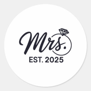 Mrs Est. 2025 Ny gifta Bröllop, Par, och Runt Klistermärke