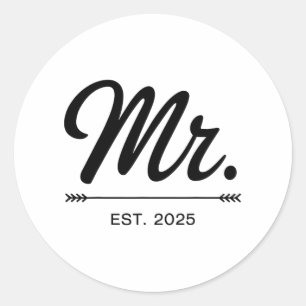 Mrs Est. 2025 Ny gifta Bröllopsfest Mr. och M Runt Klistermärke