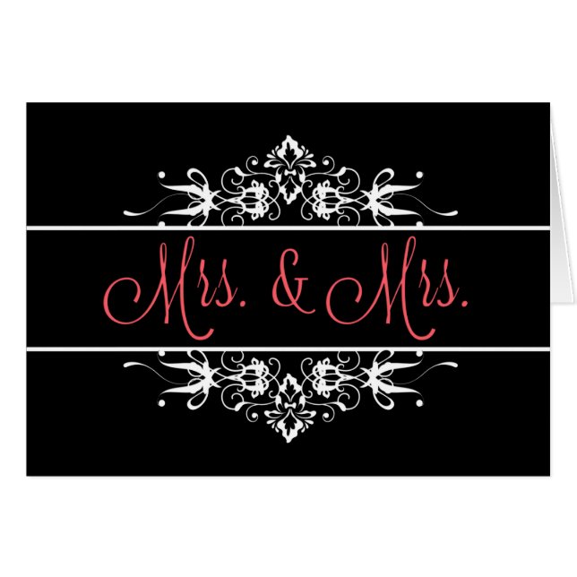 Mrs. & Fru Ornamental Bröllop Hälsningskort (Framsidan Horizontal)