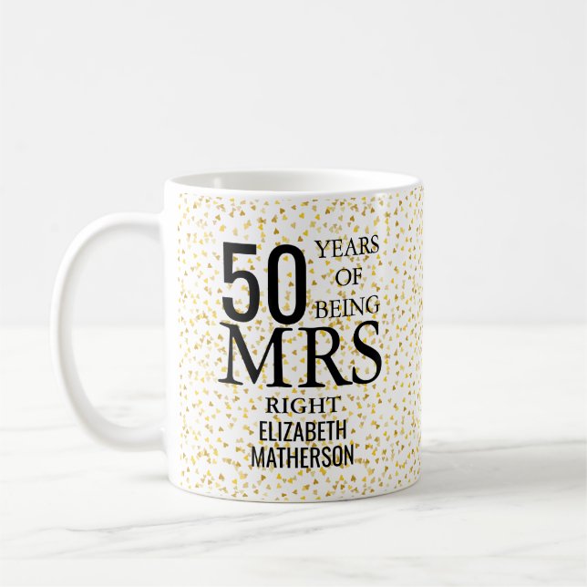 Mrs Höger Roligt Golden 50-årsdagen Kaffemugg (Vänster)