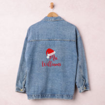 Mrs i Red Santa Hat Denim Jacka