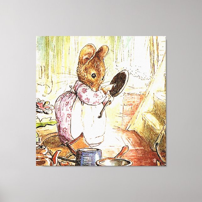 "Mrs Mouse Cleans Pots and Pans" från Beatrix Pott Canvastryck (Framsida)
