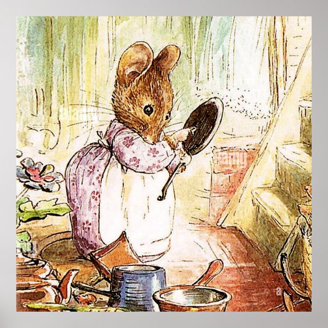 "Mrs Mouse Cleans Pots and Pans" från Beatrix Pott Poster (Framsidan)