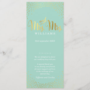 MRS & MRS BRÖLLOPSPROGRAM glam guld konetti mynta Program
