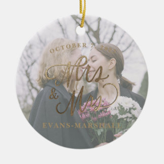 Mrs. & Mrs Newlyed Married Photo Julgransprydnad Keramik