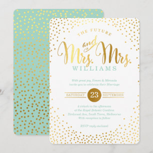MRS & MRS SNYGGT GLAM BRÖLLOP guld konetti mynta Inbjudningar