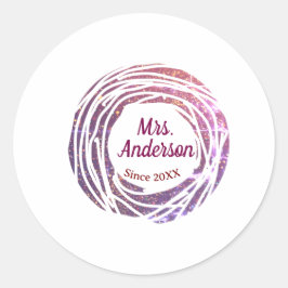 Mrs name pink mauve border since year wedding brid runt klistermärke