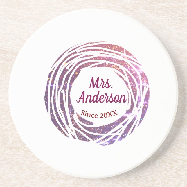 Mrs name pink mauve border since year wedding brid underlägg (Framsidan)