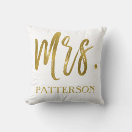 Mrs och efternamn Faux Gold Foil Pillow Kudde