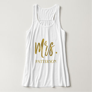 Mrs. och efternamnet Gold Foil Typography Shirt Linne Med Racerback
