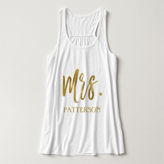Mrs. och efternamnet Gold Foil Typography Shirt Linne Med Racerback (Design framsida)