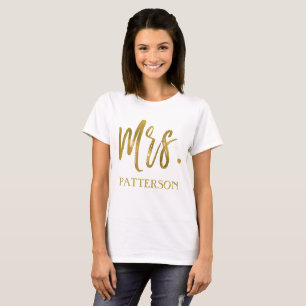 Mrs. och efternamnet Gold Foil Typography Shirt Tee Shirt