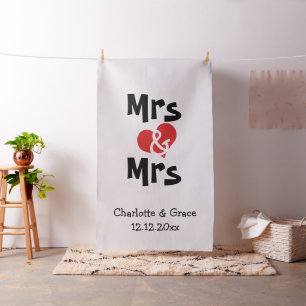 Mrs och fru Heart Lesbisk Bröllop Photo BackDrop Tyg