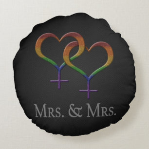 Mrs och fru Lesbisk Pridet Rainbow Symbols Rund Kudde