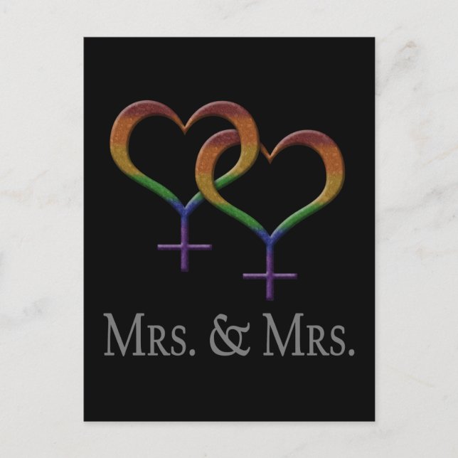 Mrs och fru Lesbisk Pridet Rainbow Symbols Vykort (Framsida)