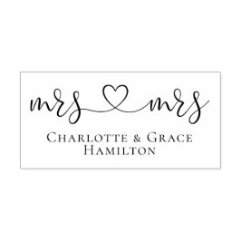 Mrs och Mrs Elegant Rulla Heart Text Gay Bröllop Stämpel
