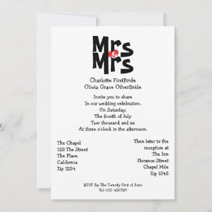 Mrs och Mrs Modern Bold Gay Lesbisk Bröllop Inbjudningar