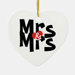 Mrs och mrs Personlig Bold Font Lesbisk Bröllop Julgransprydnad Keramik