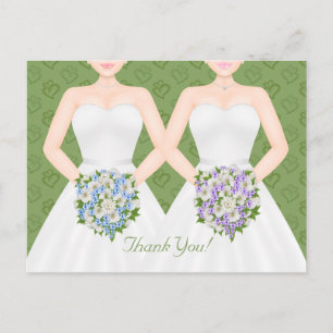 Mrs. och Mrs. Two Brides Lesbisk Bröllop Tack Vykort