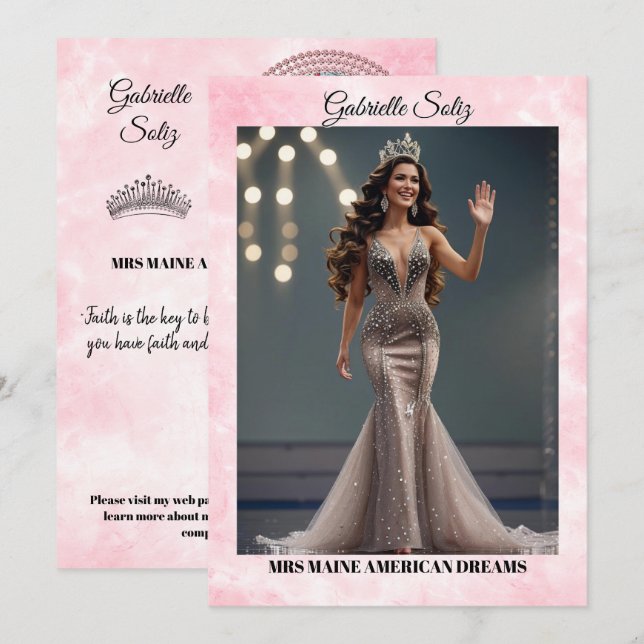 Mrs Pageant Autografkort Rosa Marmor QR-kod Inbjudningar (Fram/baksida)