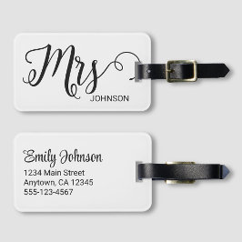 Mrs Personalized Elegant Script Bride Name White Bagagebricka