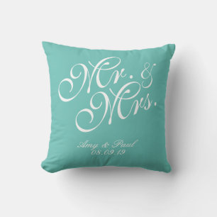 &Mrs. Personlig Teal Kudde