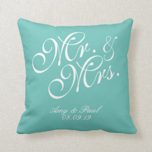 &Mrs. Personlig Teal Kudde