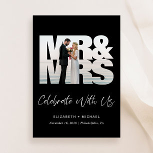 Mrs Photo Black Wedement Reception Inbjudningar