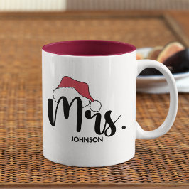 Mrs Red Santa Hat Personalizado Christmas Två-Tonad Mugg