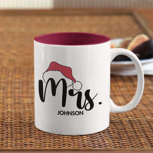 Mrs Red Santa Hat Personalizado Christmas Två-Tonad Mugg (Skapare uppladdad)