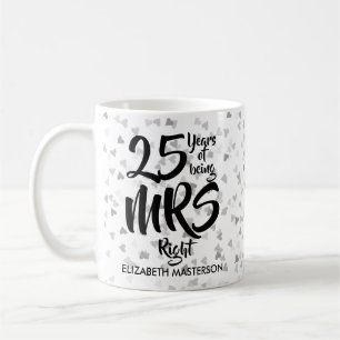 Mrs Right 25-årsjubileum Silverhjärtan Konfetti Kaffemugg