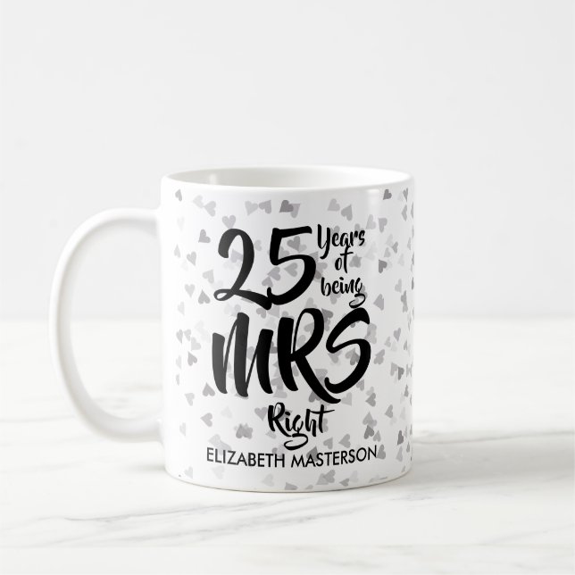Mrs Right 25-årsjubileum Silverhjärtan Konfetti Kaffemugg (Vänster)