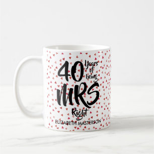 Mrs Right 40-årsjubileum Ruby Hearts Konfetti Kaffemugg