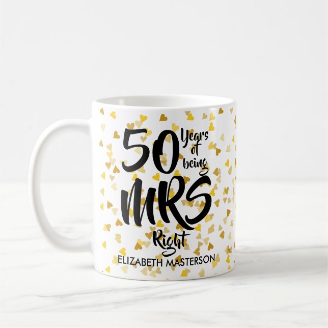 Mrs Right 50-årsjubileum Guldhjärtan Konfetti Kaffemugg (Vänster)