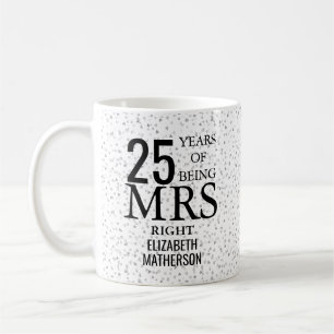 Mrs Right Rolig 25-årsjubileum Silverhjärtan Kaffemugg