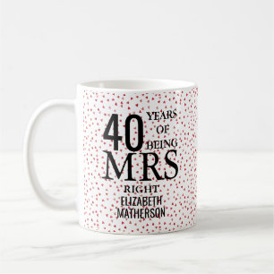 Mrs Right Rolig 40-årsjubileum Ruby Hearts Kaffemugg