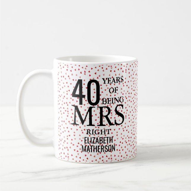 Mrs Right Rolig 40-årsjubileum Ruby Hearts Kaffemugg (Vänster)
