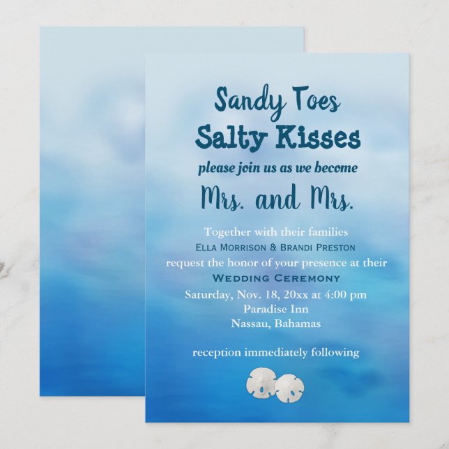Mrs. & Sandy Toes Wedding Boping Sand $ Inbjudningar (Fram/baksida)