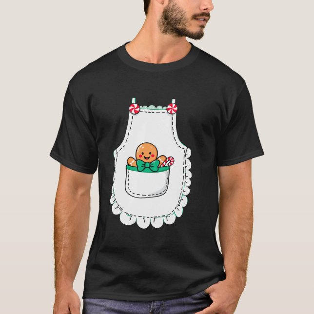 Mrs Santa Claus Apron Gingerbread Candy Cane Chris T Shirt (Framsida)