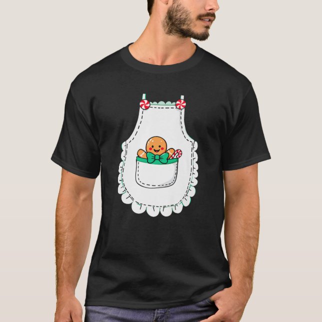 Mrs Santa Claus Apron Gingerbread Candy Cane Chris T Shirt (Framsida)