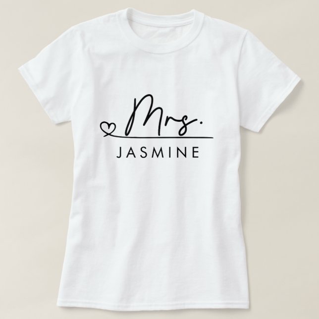 Mrs Script Anpassad Bröllop T Shirt (Design framsida)